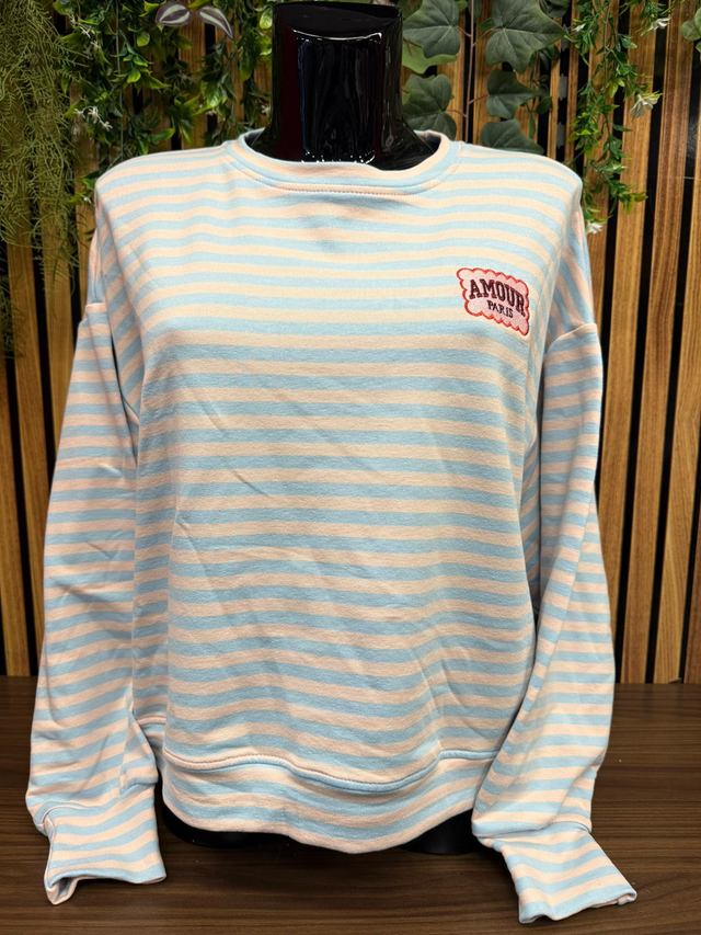 Sweater AMOUR - Lichtblauw/lichtroze