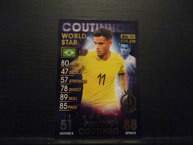 Philippe Coutinho - World Star Match Attax 101 Original Trading Card