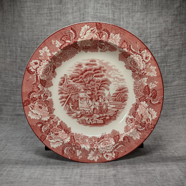 Wood &amp; Sons | Diepe bord Soepbord (diameter 25,5 | hoogte 4,0 cm) &#039;Enoch Wood&#039;s English Scenery&#039; motief in roze kleur | Vintage