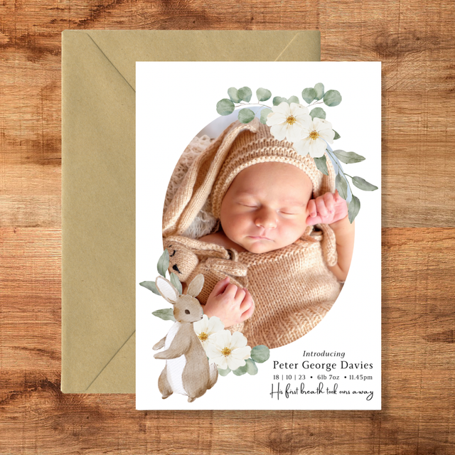 Pack of 10 A5 personalised new baby cards - birth announcement / thank you cards - supplied with red envelopes