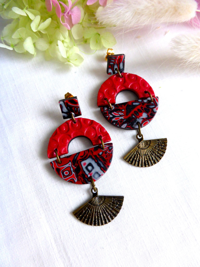 Boucles d'oreilles demi-donut - Fleurs de feu