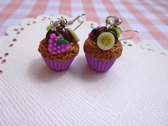 🧁Boucles d'oreilles - Cupcakes chocolat multi-fruits
