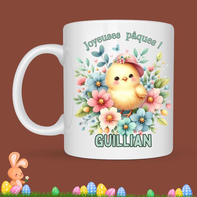 Mug de Pâques "Joyeuses Pâques", prénom au choix 