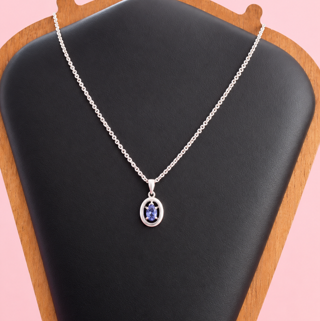 Sterling Silver &amp; Tanzanite Pendant With Belcher Link Chain
