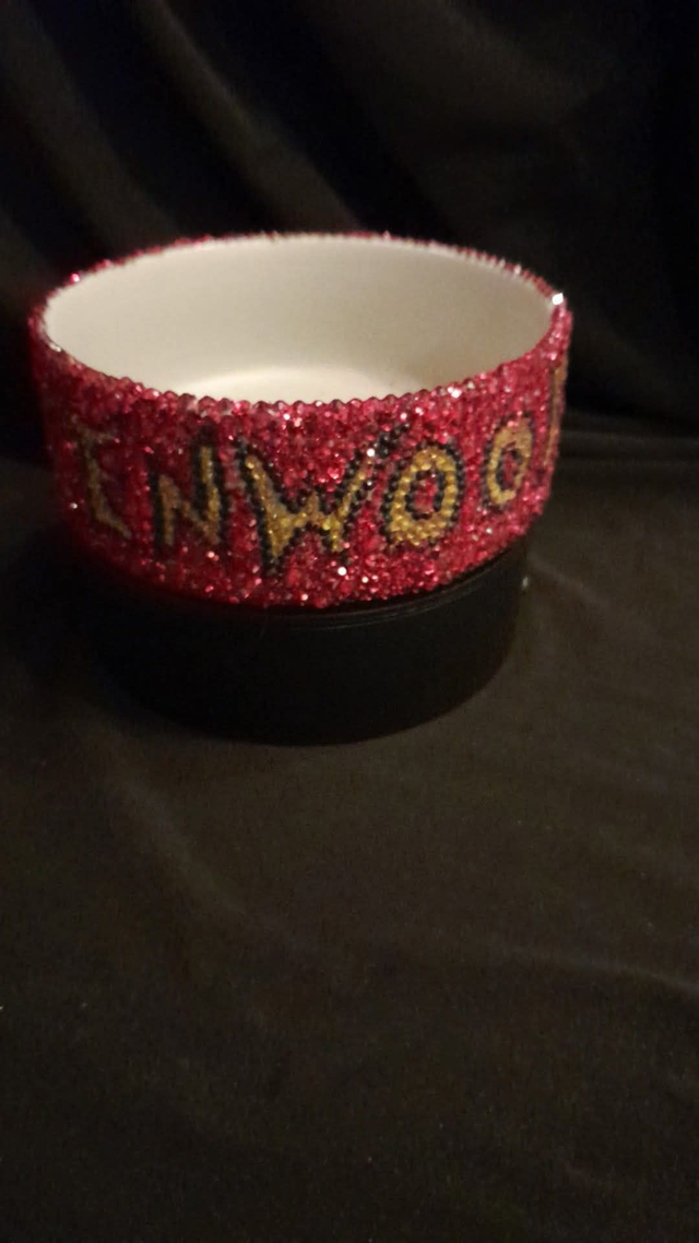 (Your Pets Name) Wrestling HULK HOGAN RED Theme CUSTOM PET NAME Decorated &amp; Designed White Pet Bowl PRE-ORDER
