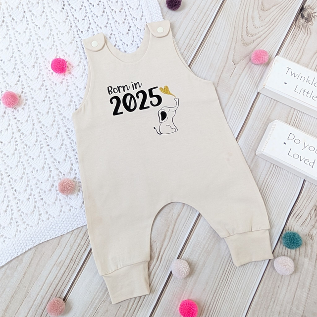 Unique Beige Baby Romper - Born in 2025 - Handmade &amp; Sustainable