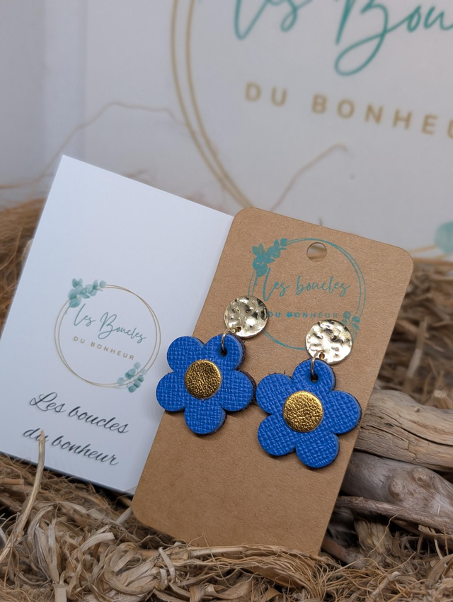 Boucles d&#039;oreilles Marguerite bleu doré e032