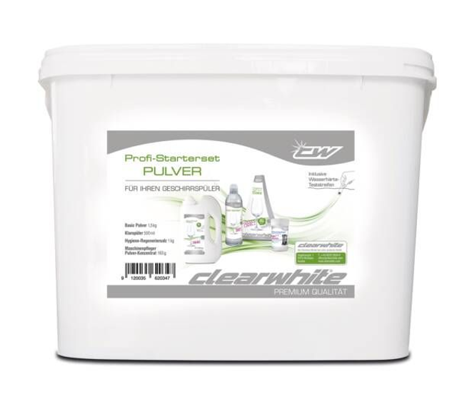 Clearwhite Reinigungs-Start-Set für Geschirrspüler Profi-Starterbox Pulver(1,5KG Pulv+1KG Salz+500ml Klars+160g