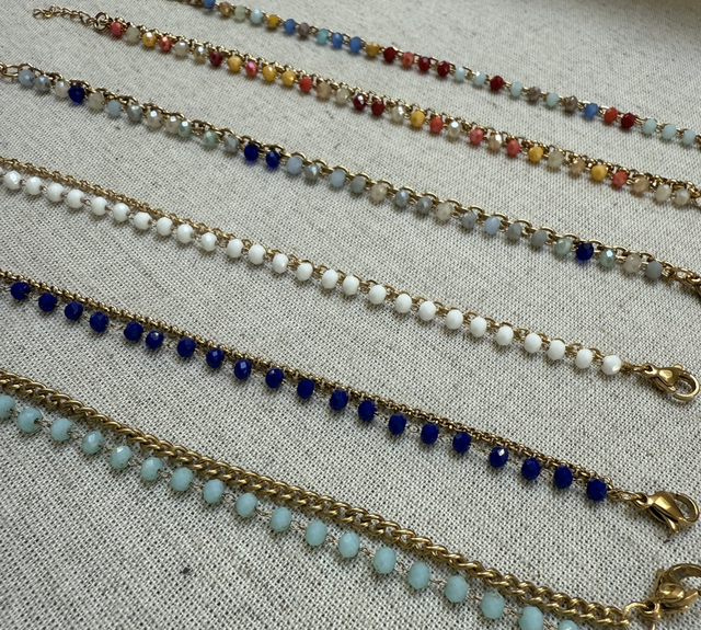 Bracelet double acier inoxydable et perles de verre