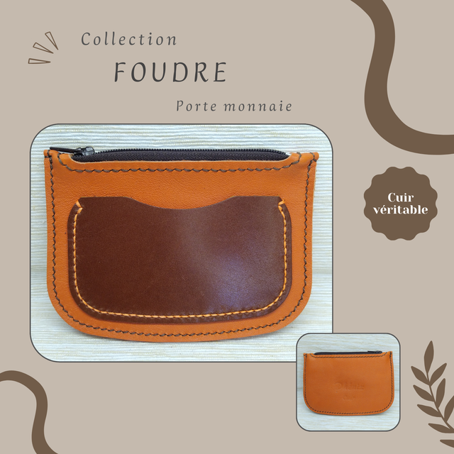 FOUDRE porte monnaie/carte - Orange &amp; Marron