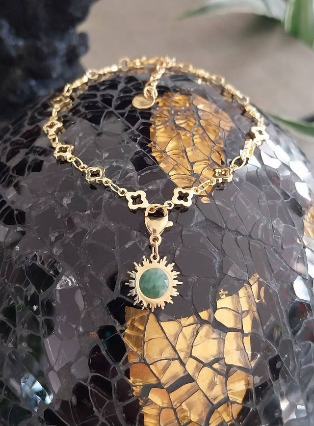  ✨Bracelet &quot;Porte-Bonheur&quot; Soleil acier pierre verte jade africain✨