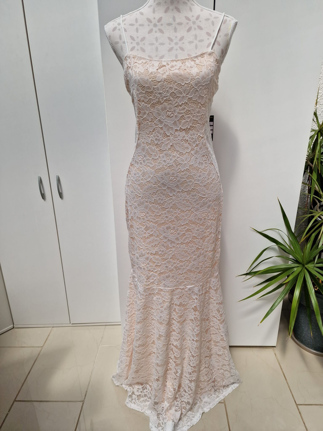 Robe De Mariée Sirène Blanche Nude Dentelles Do Nus Cotés Transparents Taille L 40-42