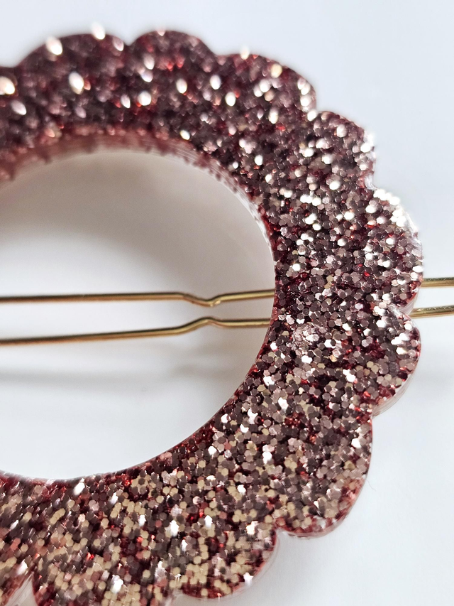 BARRETTE FLEUR VIEUX ROSE PAILLETTE