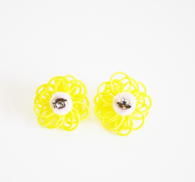 Japanese yellow flower earrings, Mizuhiki earrings, Light weight
