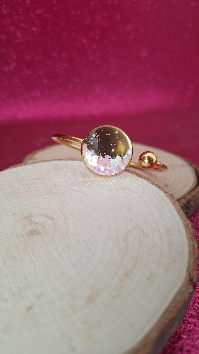 Jonc rond doré paillettes blanches Lune