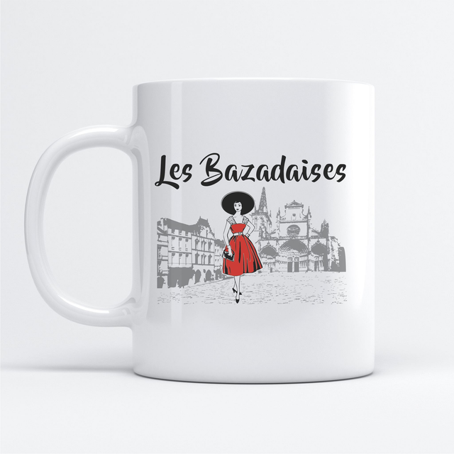 Mug céramique blanc &quot;Les Bazadaises&quot; Robe rouge