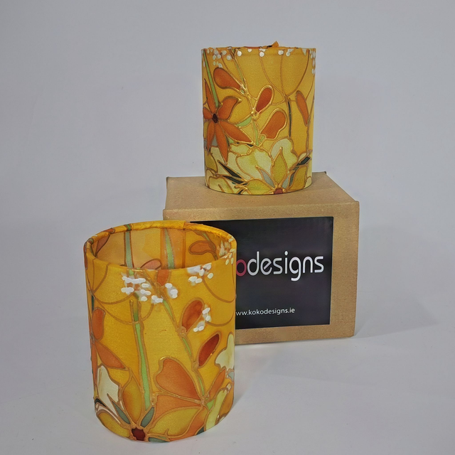 Amber hedgerow hand painted silk tealight holder