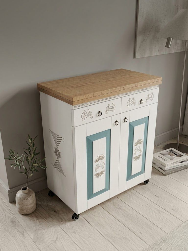 "Tiria" Mobile cucina in arte Sarda con rotelle