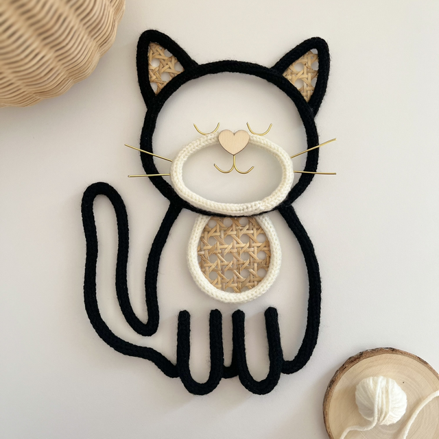 Décoration murale « thème compagnon » chat en tricotin à personnaliser 