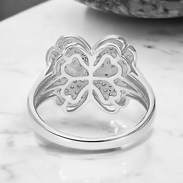 Natural African Diamonds & Platinum Filled Clover Ring.