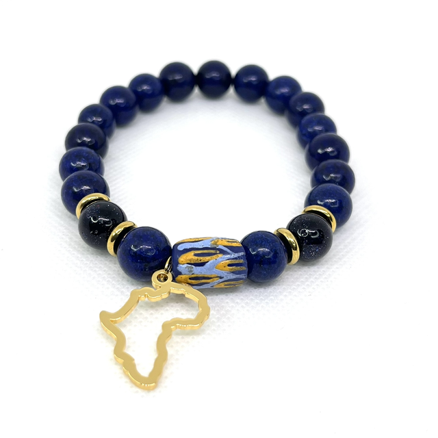 Ubuntu – Armband met Afrika Bedel &amp; Blauwe Kralen
