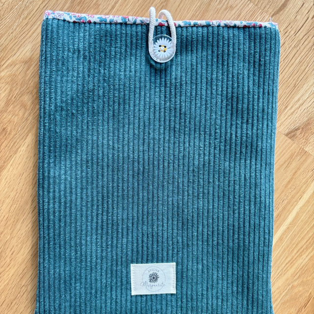 Protège livre broché - Velour vert et fleuri