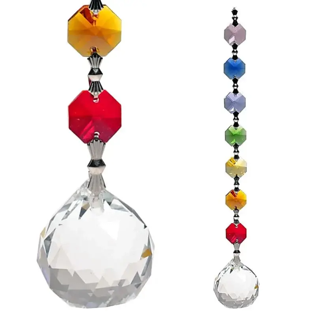 Cristal de Fenêtre Feng Shui 7 Chakras &amp; Sphère cristal | Arc-en-Ciel à suspendre 