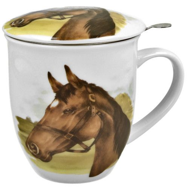 Taza caballo, porcelana 0,40 l. filtro y tapa, en caja de regalo.*440