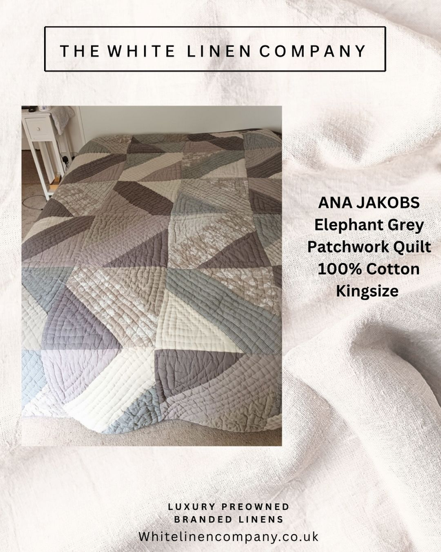 ANA JAKOBS Elephant Grey Patchwork Quilt - 100% Cotton - Double