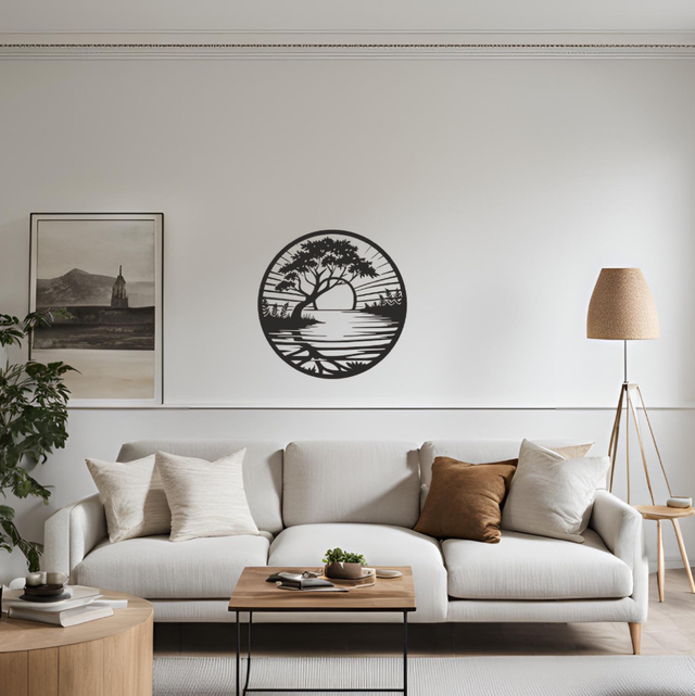 Cadre rond mer coucher de soleil (39x39cm)