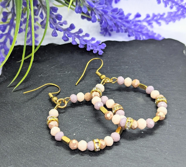 Gold Tone Plated Stainless Steel Pastel Beaded Hoop Earrings 