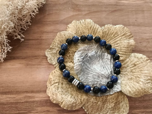 Bracelet "NOA", argenté lapis lazuli, onyx 