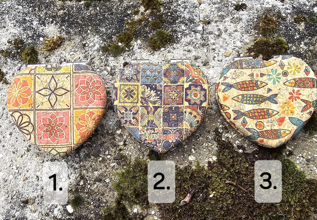 Miroir de poche coeur en liège imprimé (divers motifs à choix)