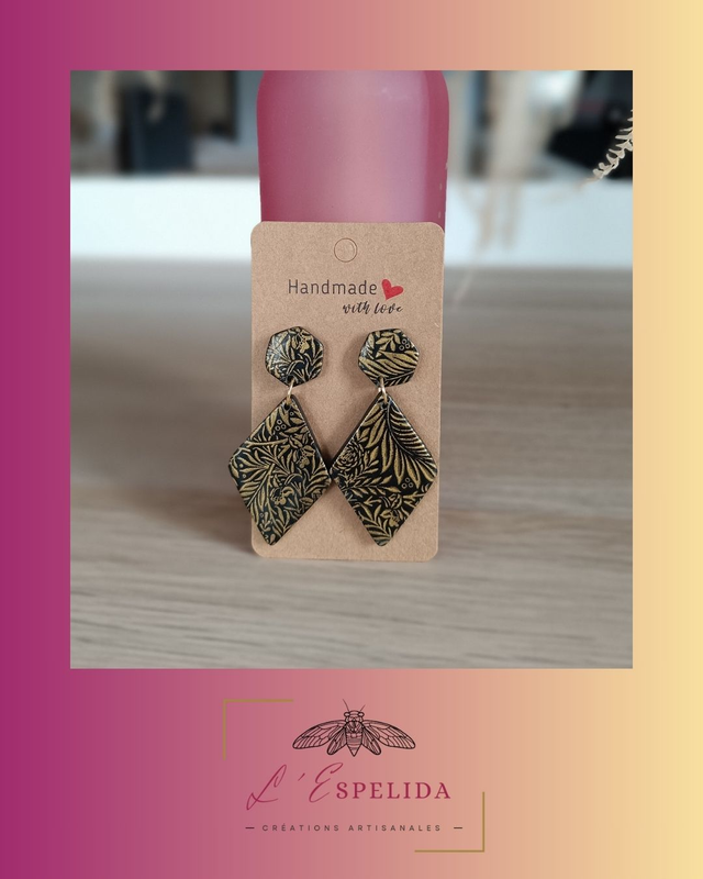 Losanges Noirs imprimés feuillage doré