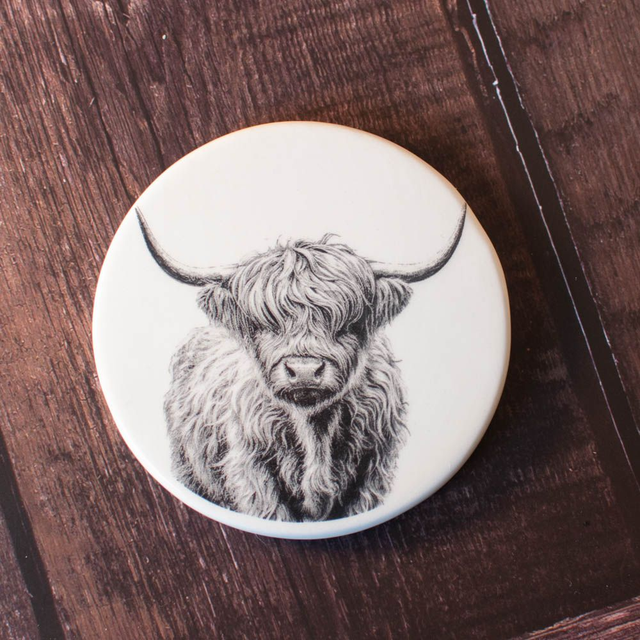 Highland Cow Round Coaster, 10cm