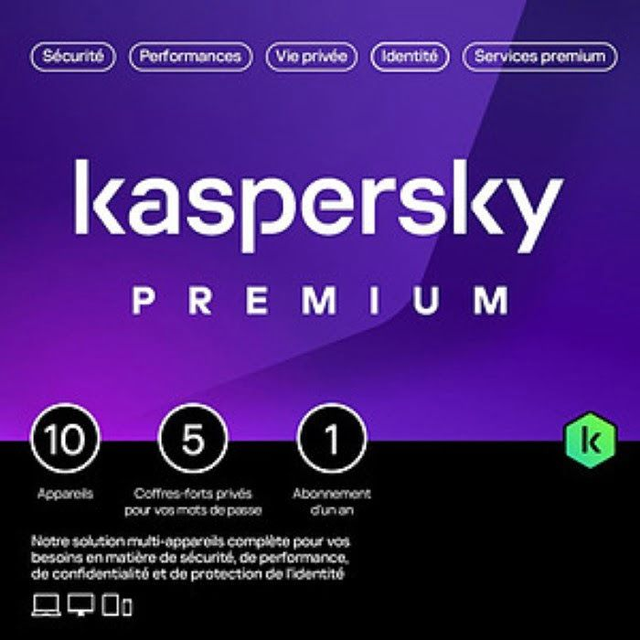 Logiciel sécurité Kaspersky - Antivirus Premium Boîte Mini - 1 An / 10 PC