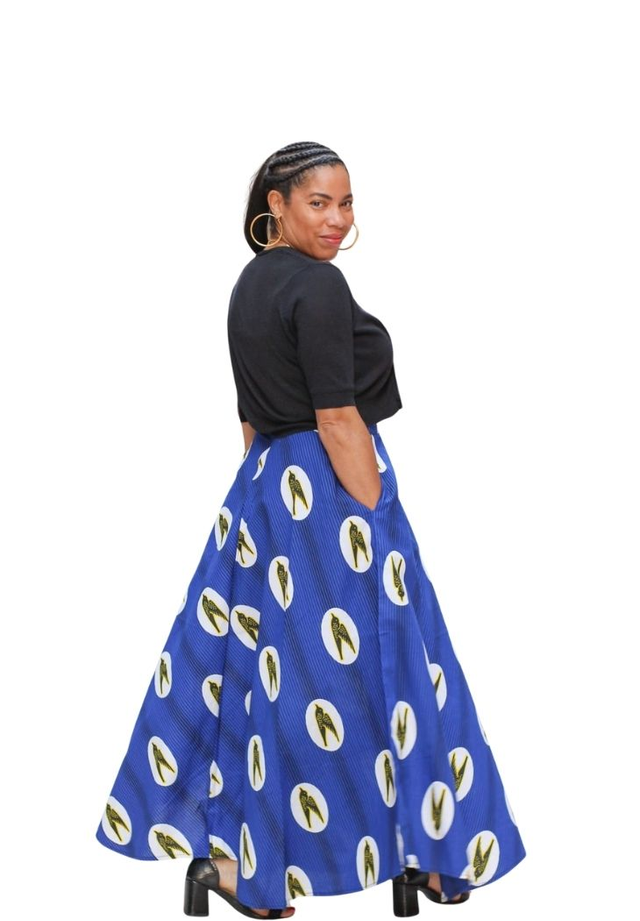 Jupe longue en wax " Hirondelle"