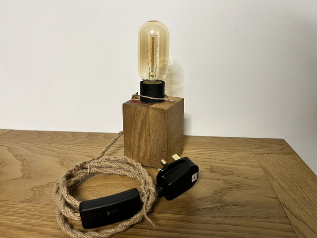 Handcrafted Oak, Padauk & Maple Accent Lamp with Edison Bulb.