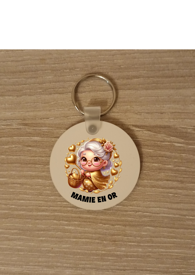 Porte clé mamie en or
