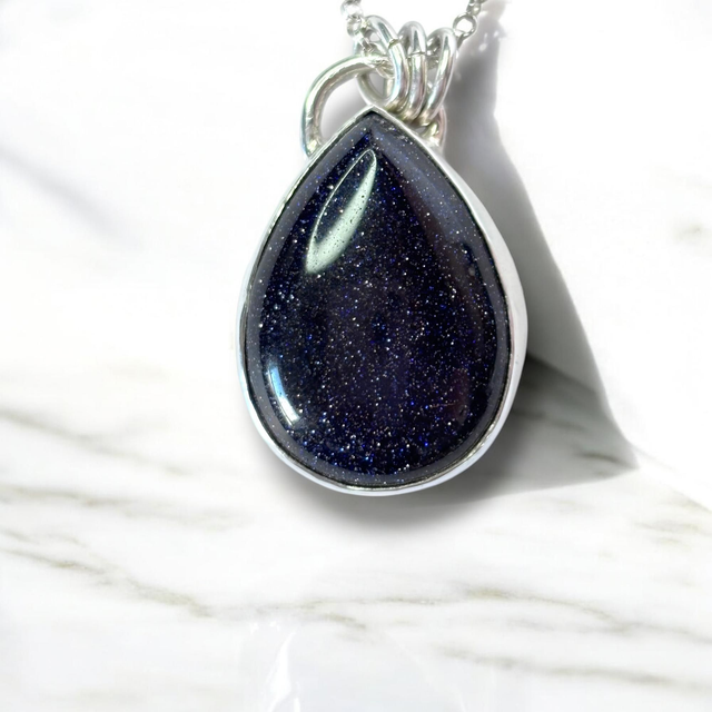 Silver and Blue Sandstone Teardrop Pendant