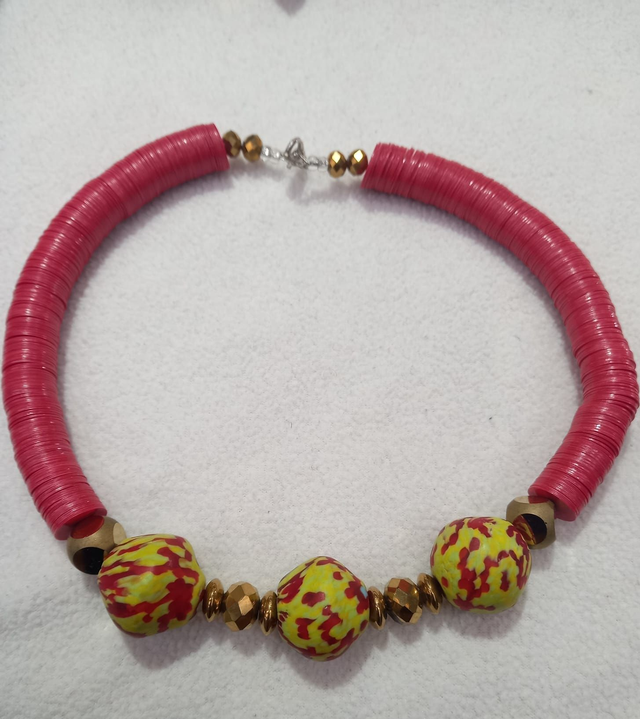 African print necklace (red) 