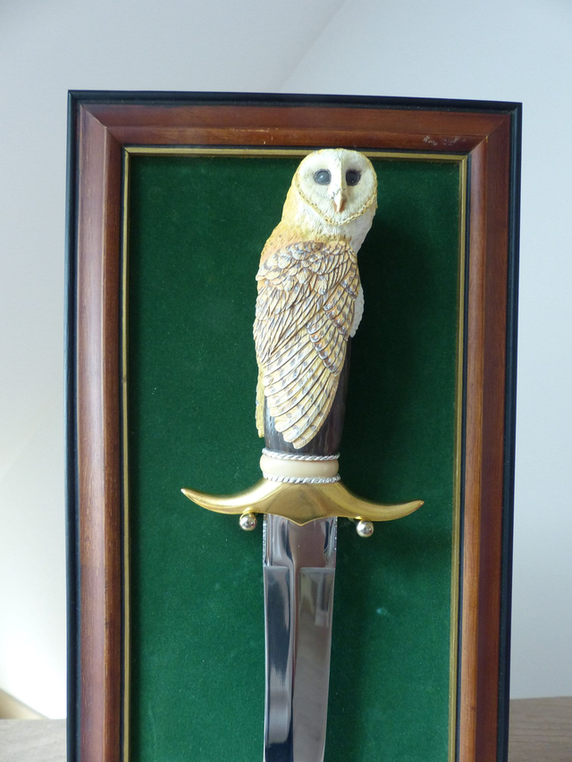 Dague Couteau Poignard de Chasse Collection Chouette Effraie Vintage fabriquée en Malaisie Art Animalier, Cadeau Chasseur, Décoration Murale