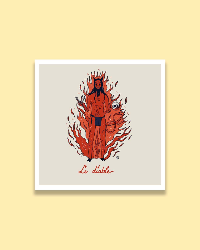 Sorcière: "le diable" impression d'art en 10x10 cm