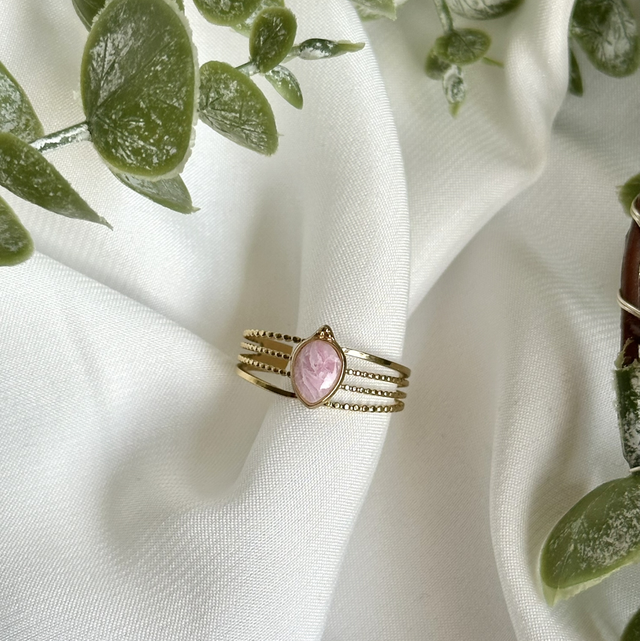 Bague doré - quartz rose 