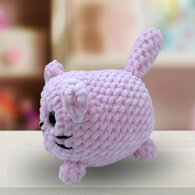 Crochet Chenille Loaf Cat, Baby Pink, Glitter Eyes, ukca Tested