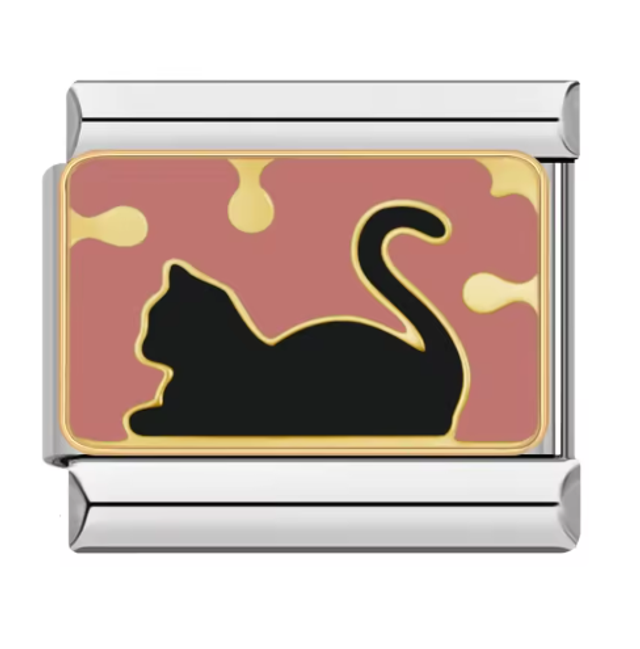 Charm Gato Negro con Fondo Rosa