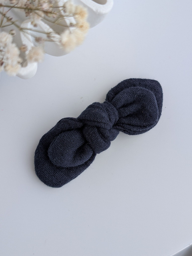 Barrette Noeud Romane pince crocodile tons bleu/gris