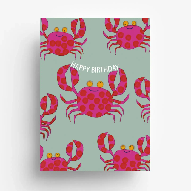 Briefkaart met krabben en verjaardagen DIN