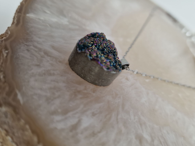 Collier Acier Inoxydable Argenté Pendentif Pierre Quartz