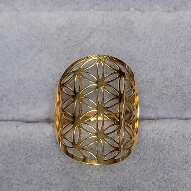 Bague ajustable acier inoxydable doré Fleur de vie 